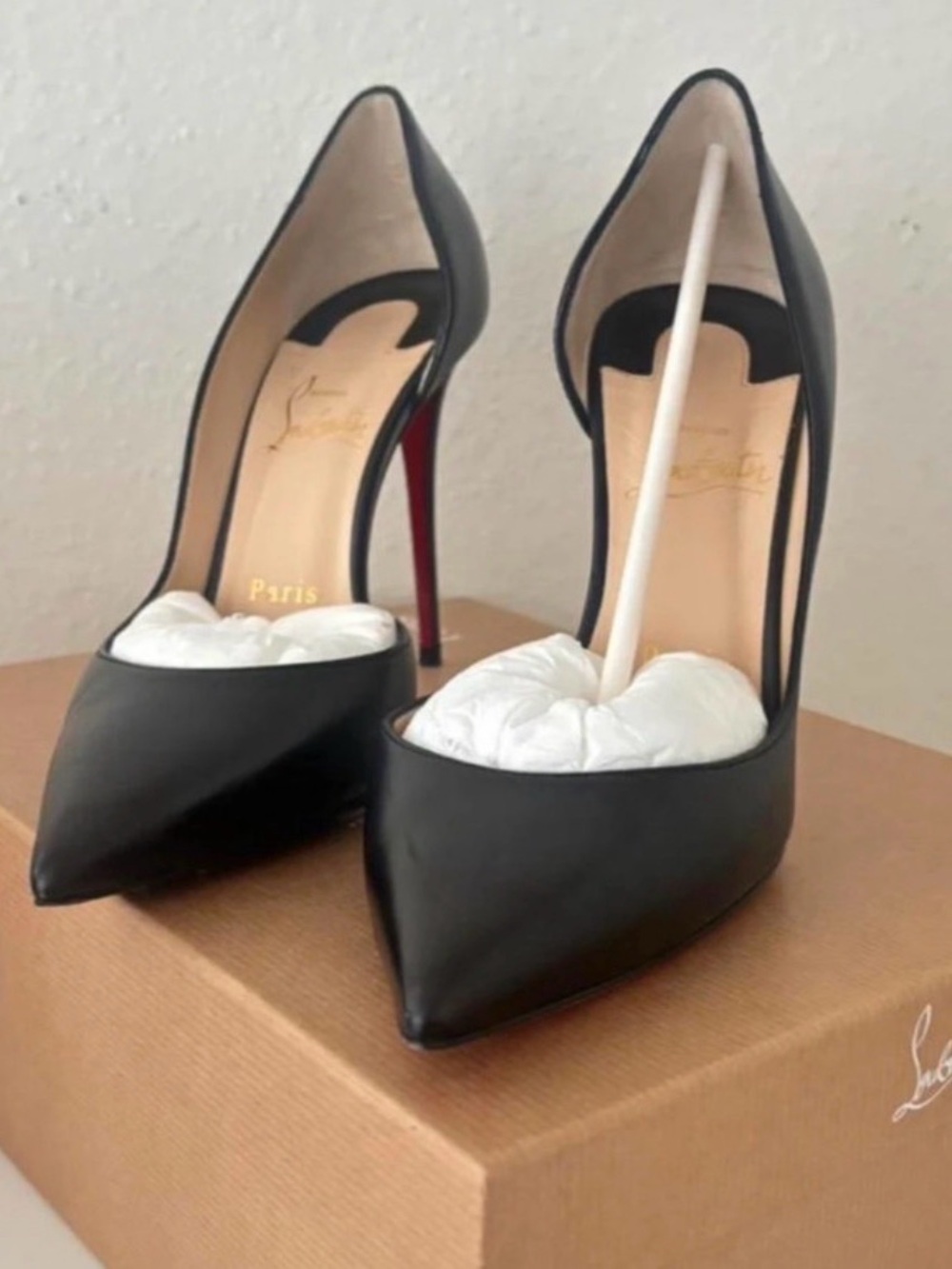 Christian Louboutin Black Leather Pointed-Toe Stiletto Pumps with Red Soles